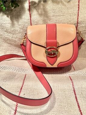 Coach Georgie Crossbody Saddle Bag Purse Colorblock Soft Blush Pink Taffy C8926